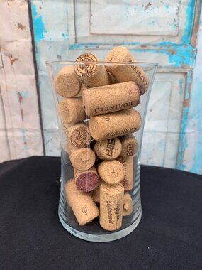 Glass Vase Filled With Assorted Used Wine Corks Decorative Or Craft Supplies